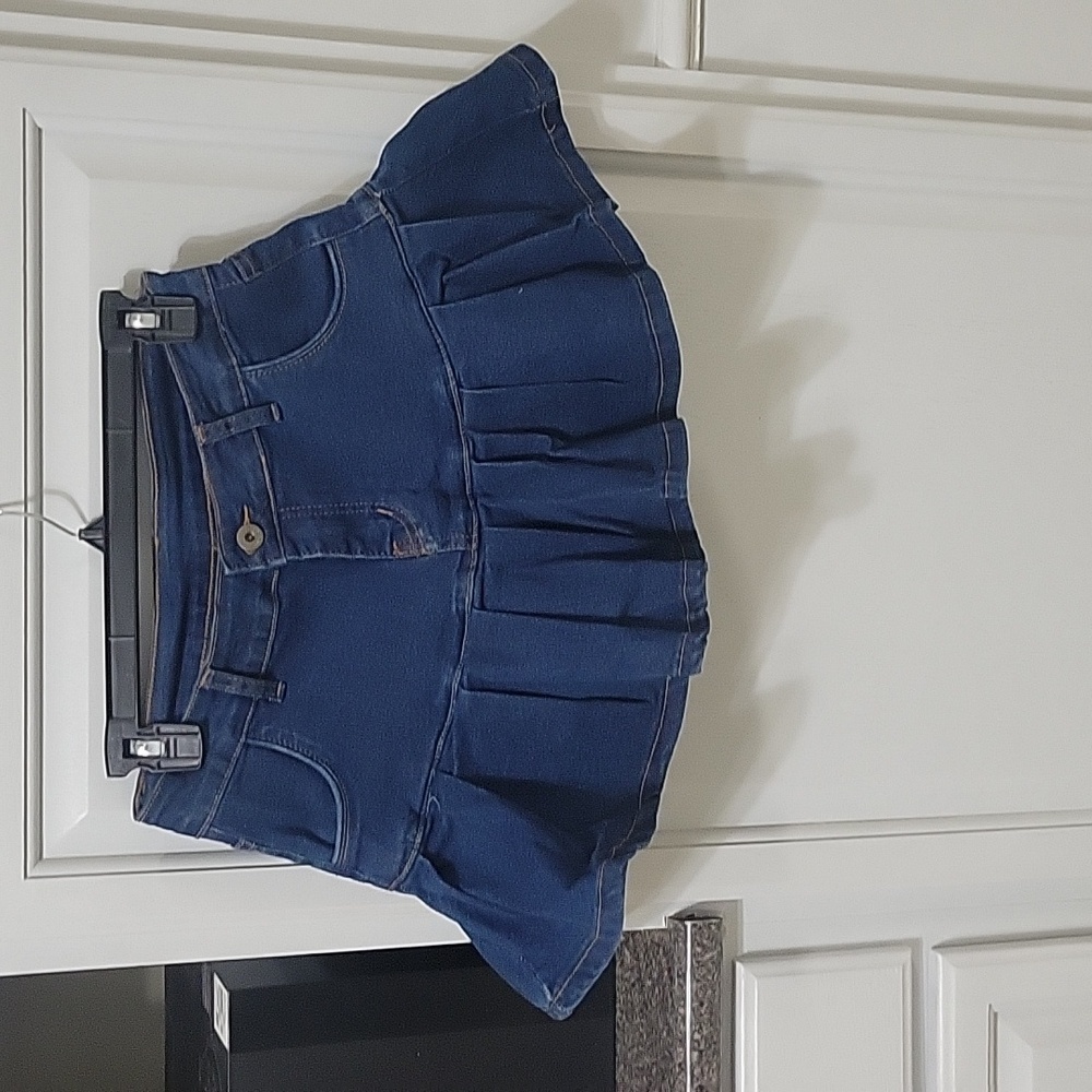 Women's Casual Slim A-line Pleated Ruffle Short Mini Denim Skirts